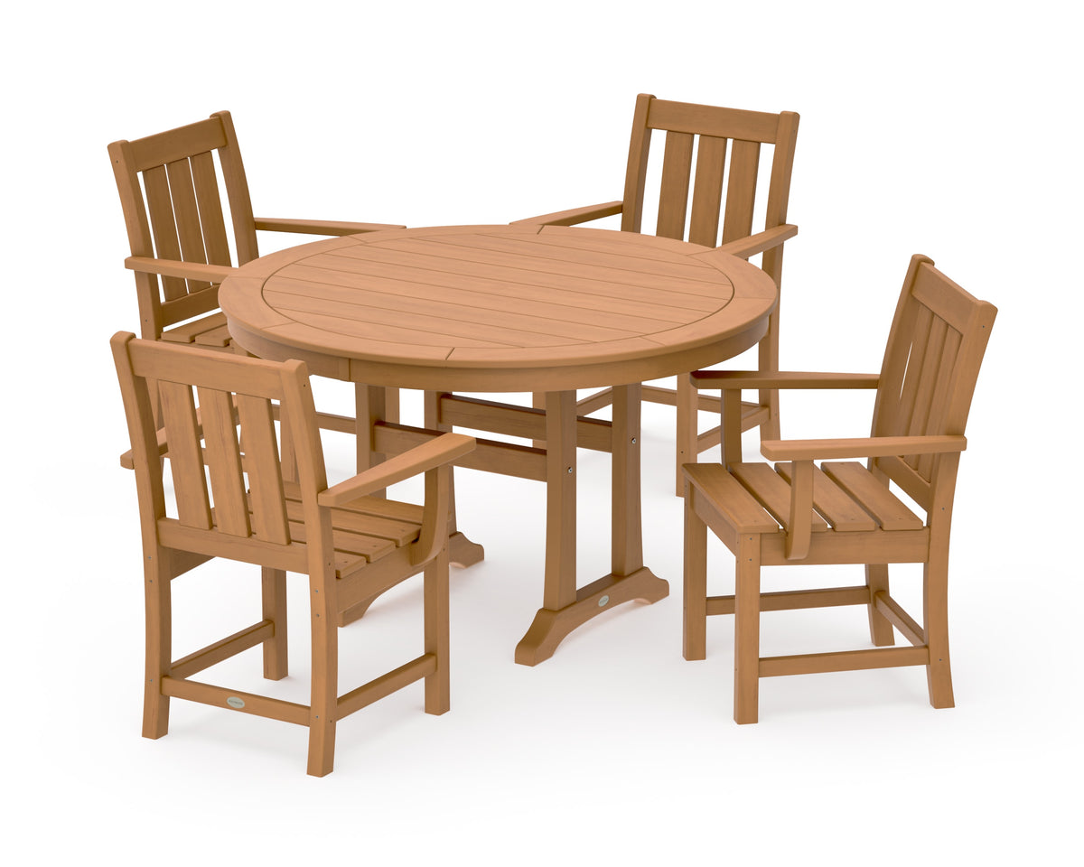 POLYWOOD Oxford 5-Piece Round Dining Set with Trestle Legs in Natural
