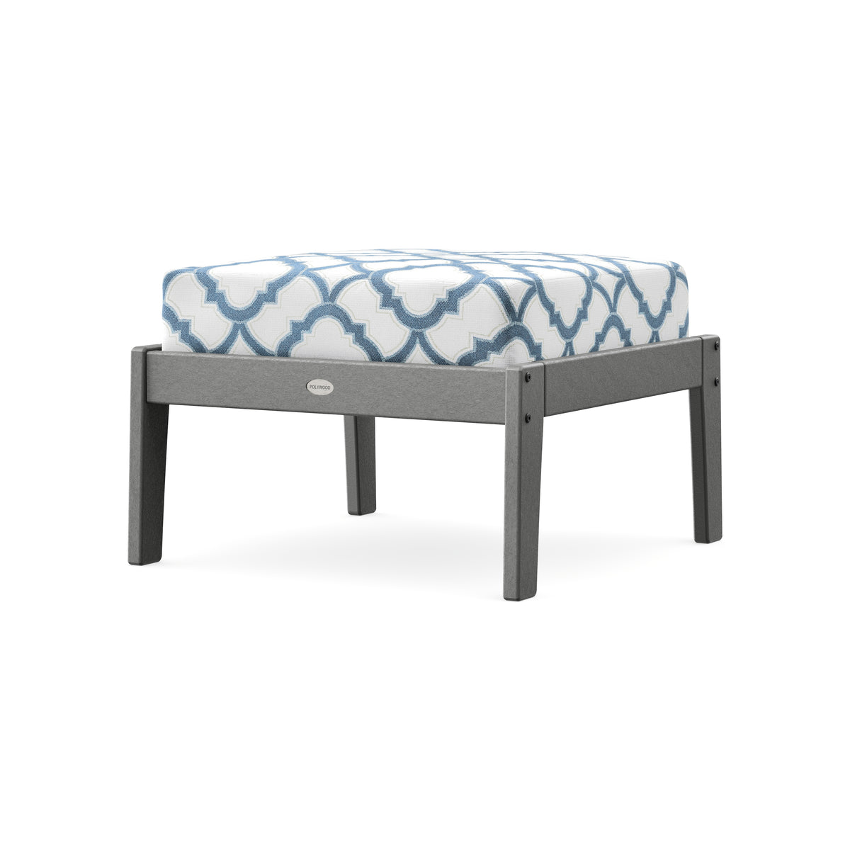 POLYWOOD Lakeside Deep Seating Ottoman in Slate Grey / Trellis Sky Blue