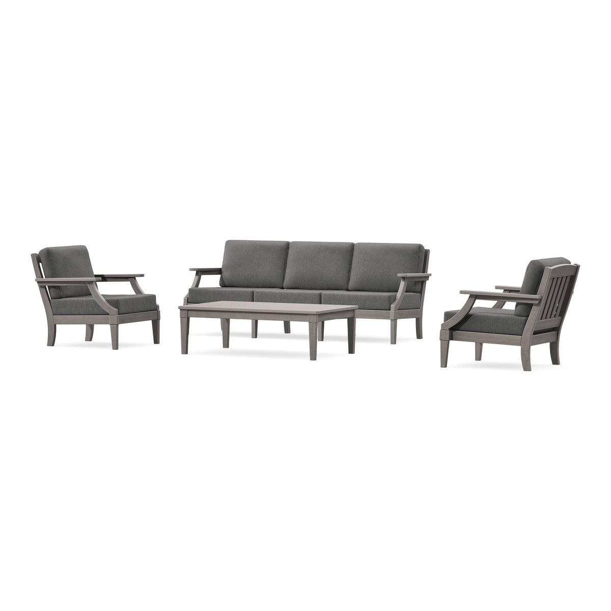 POLYWOOD PW Designer Series Estate 4-Piece Lounge Sofa Set in Driftwood / Ash Charcoal
