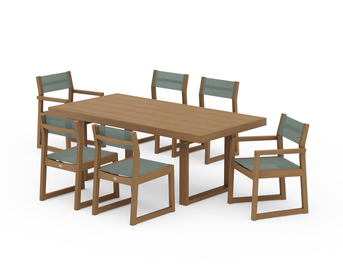 POLYWOOD EDGE Sling 7-Piece Dining Set in Natural / Dupioni Sea Mist
