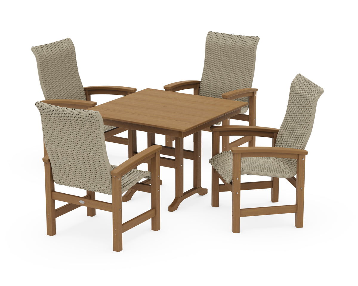POLYWOOD Coastal Woven High-Back 5-Piece Farmhouse Dining Set in Natural / Dune Grass