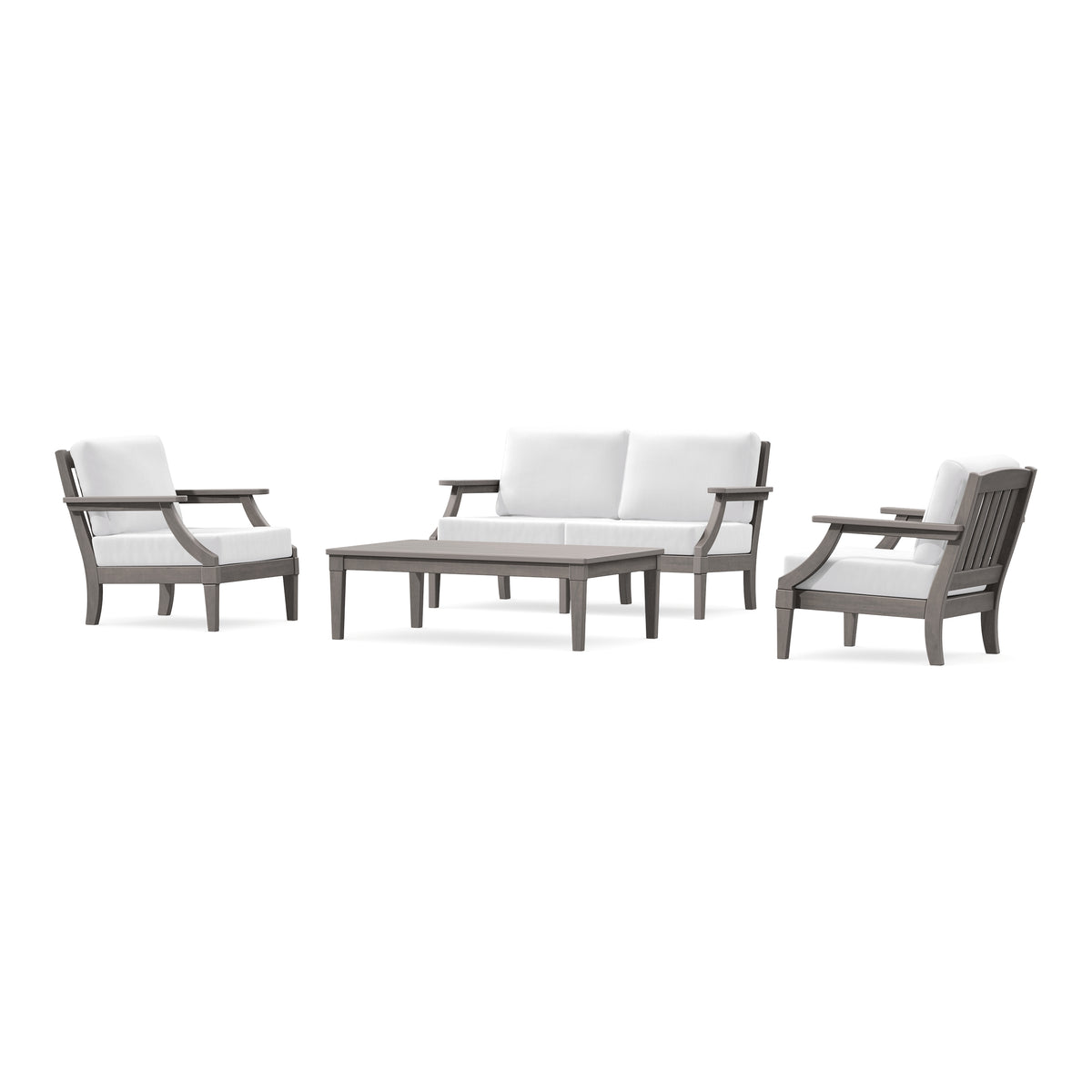 POLYWOOD PW Designer Series Estate Lounge 4-Piece Loveseat Set in Driftwood / Natural