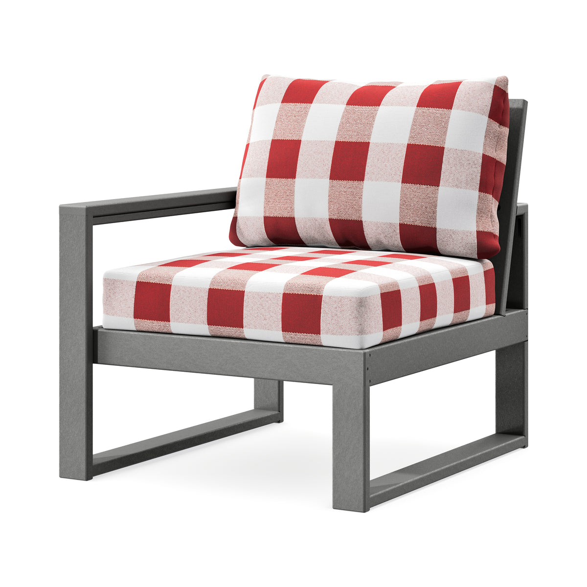POLYWOOD EDGE Modular Left Arm Chair in Slate Grey / Buffalo Plaid Crimson