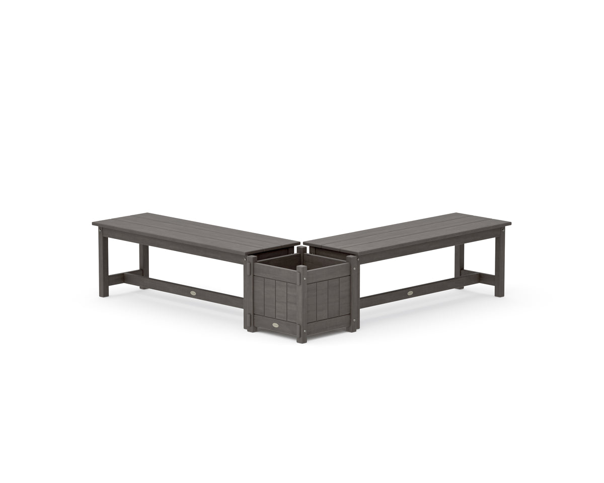 POLYWOOD 48" Vineyard L-Shaped Planter Bench Set in Driftwood