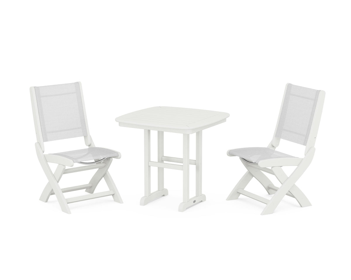 POLYWOOD Coastal Folding Side Chair 3-Piece Dining Set in Vintage White / White