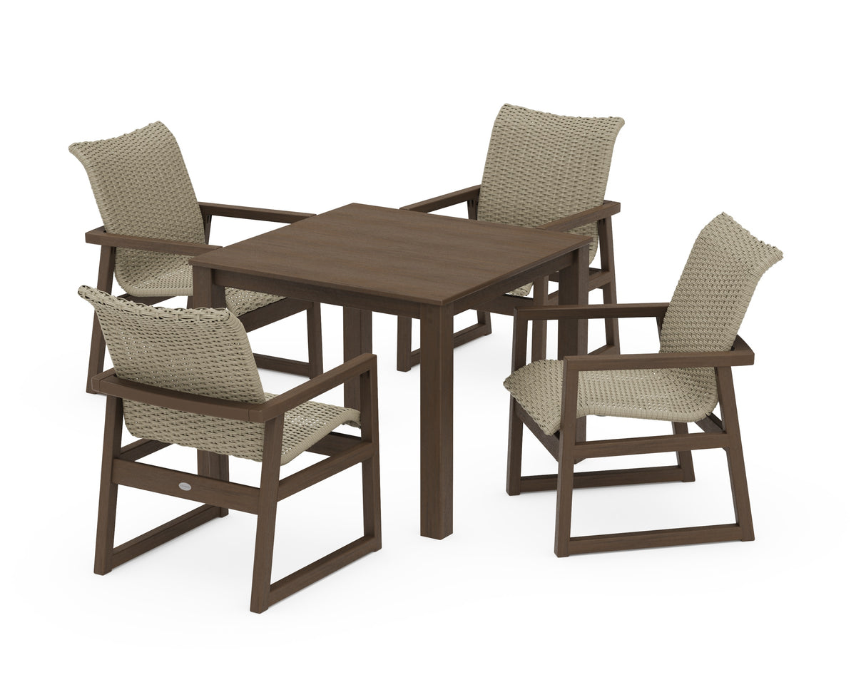 POLYWOOD EDGE Woven 5-Piece Parsons Dining Set in Kona / Dune Grass