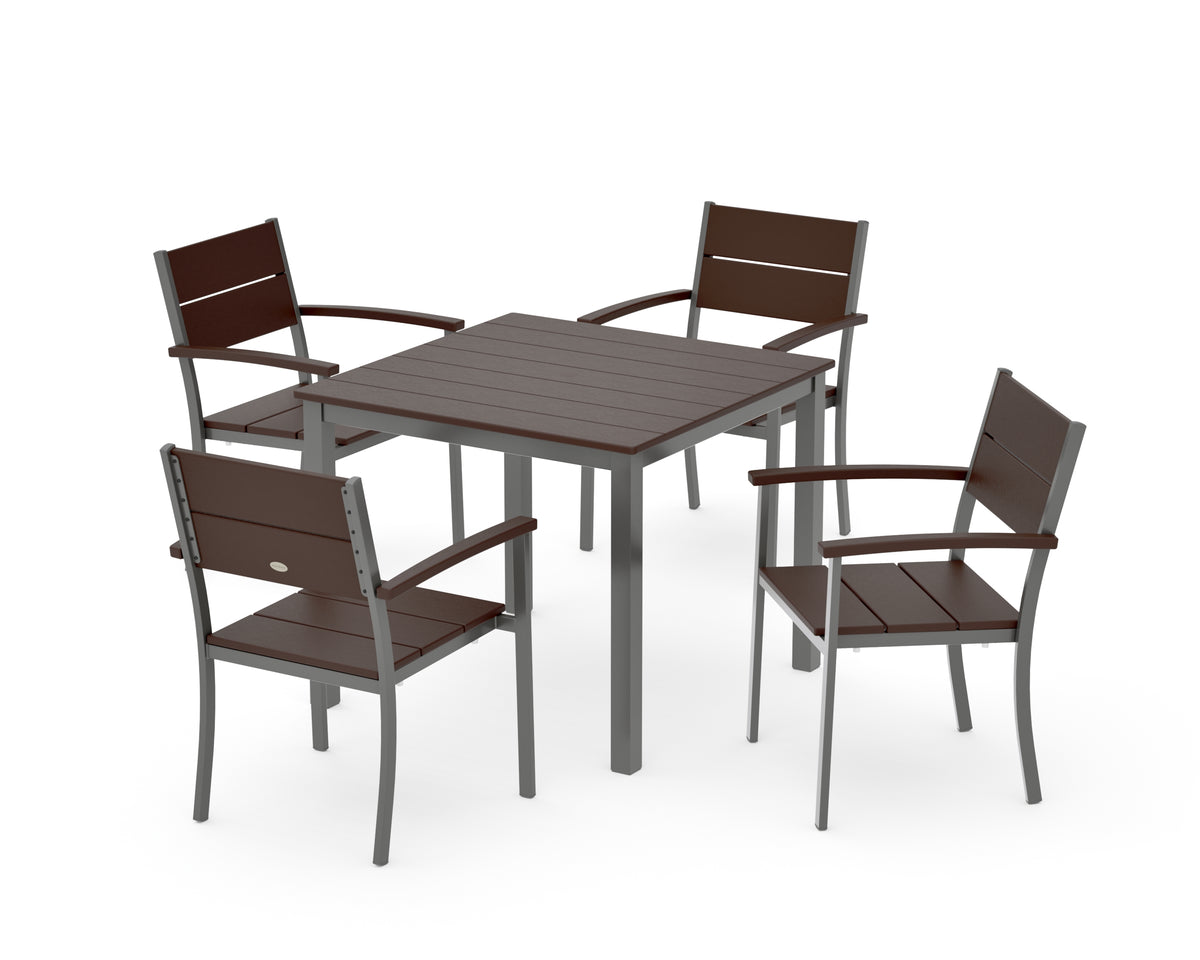 POLYWOOD Main Street 5-Piece Dining Set with Main Street 36" x 36" Dining Table in Charcoal / Mahogany