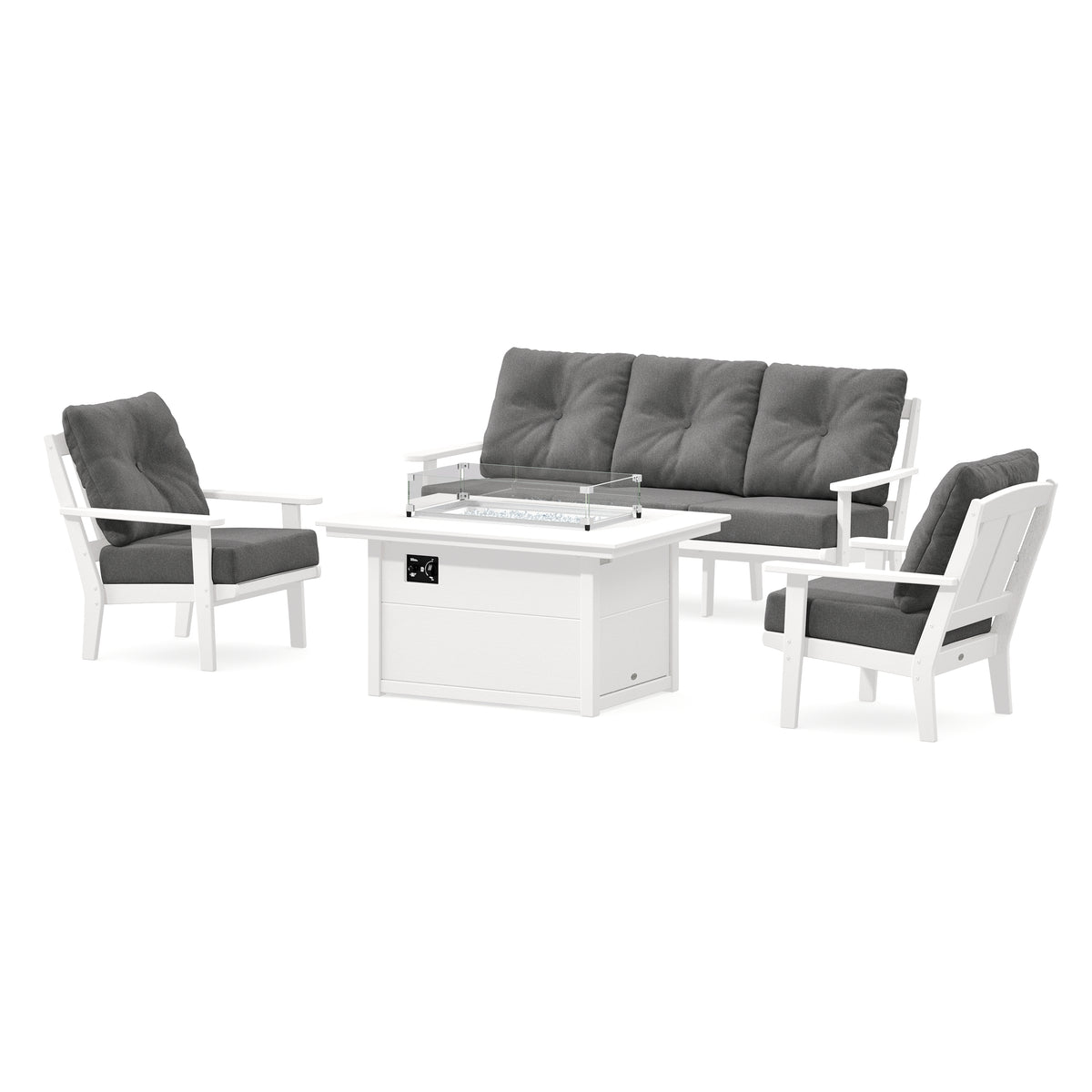 POLYWOOD Mission Deep Seating Fire Pit Table Set in Vintage White