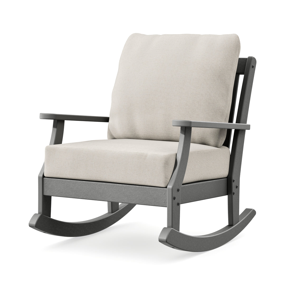 POLYWOOD Braxton Deep Seating Rocking Chair in Slate Grey / Dune Burlap