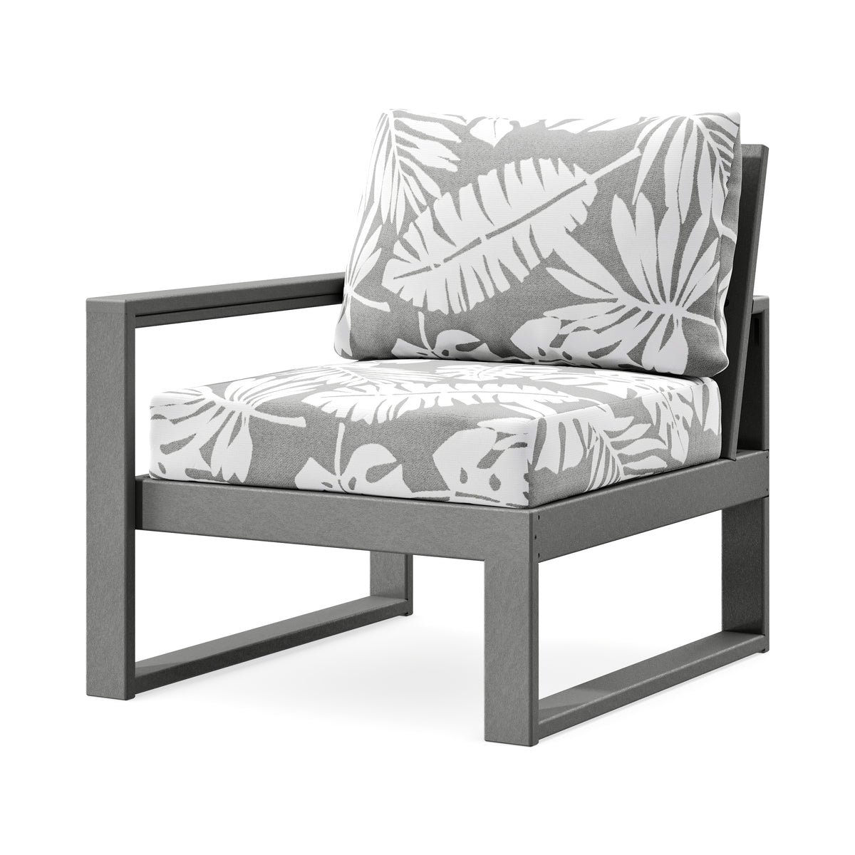 POLYWOOD EDGE Modular Left Arm Chair in Slate Grey / Leaf Grey Mist