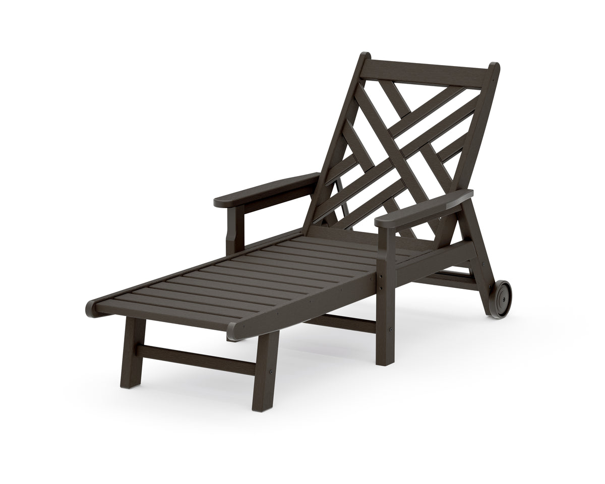 POLYWOOD Chippendale Chaise with Arms and Wheels in Vintage Coffee