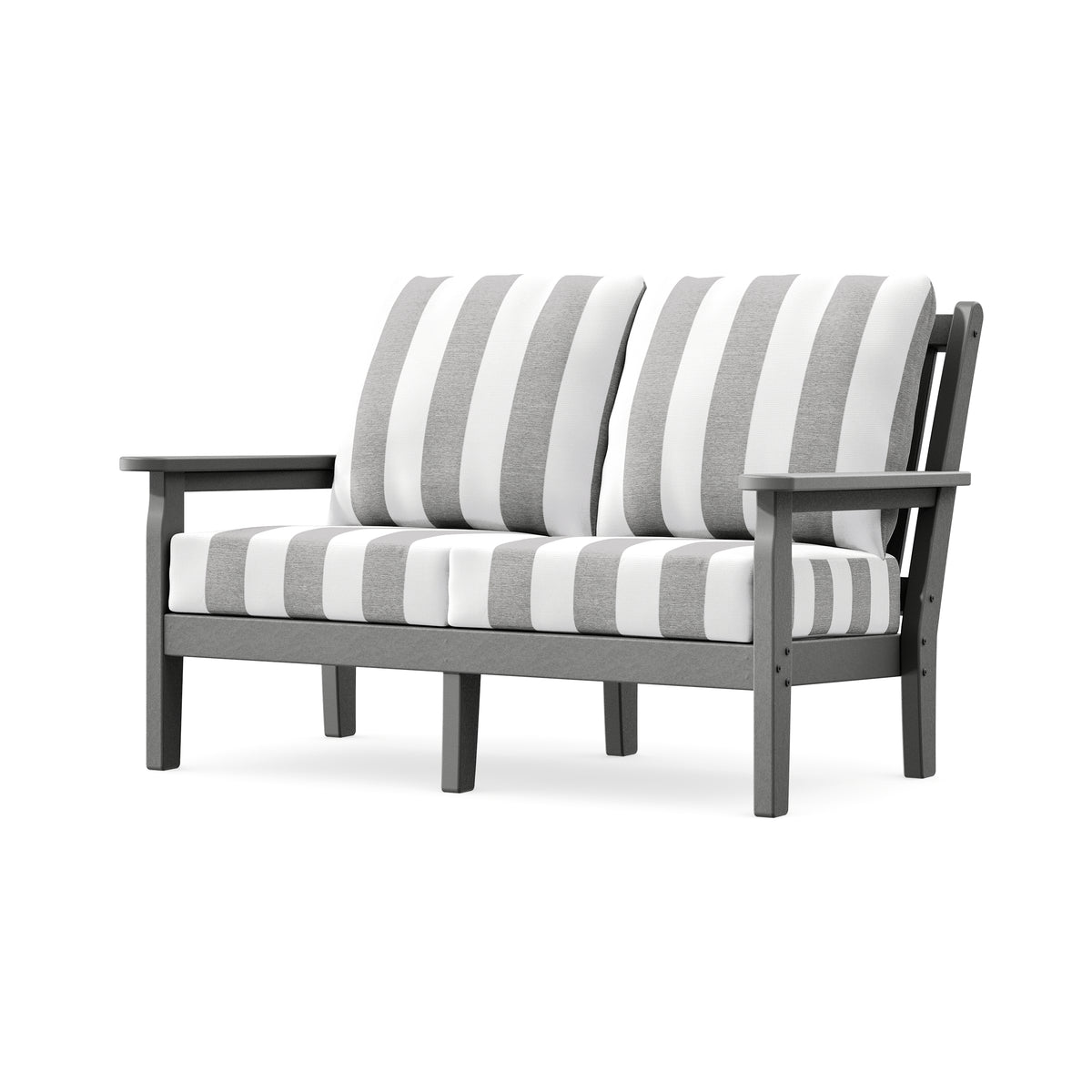 POLYWOOD Chippendale Deep Seating Loveseat in Slate Grey / Cabana Stripe Grey Mist