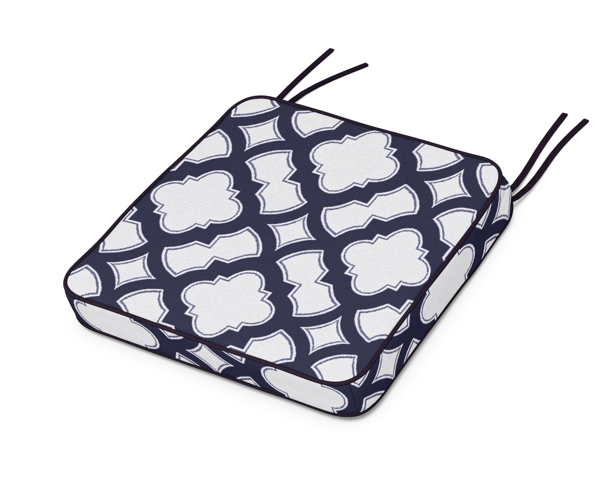 POLYWOOD Chinoiserie Side Chair Seat Cushion in Trellis Navy