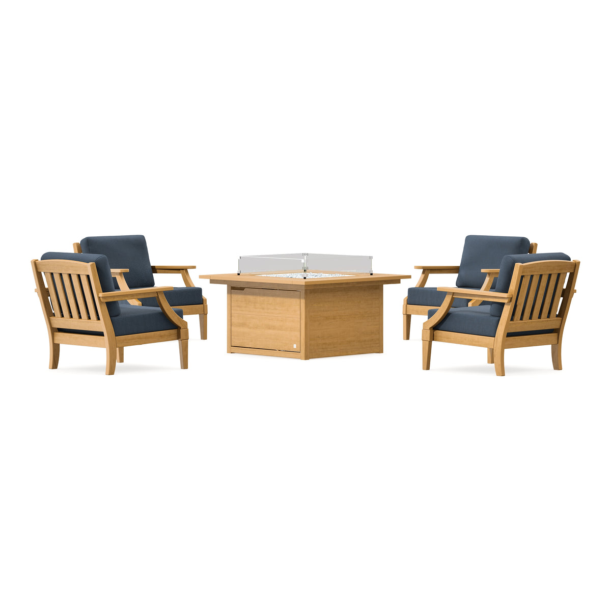 POLYWOOD PW Designer Series Estate 5-Piece Lounge Fire Table Set in Natural / Marine Indigo