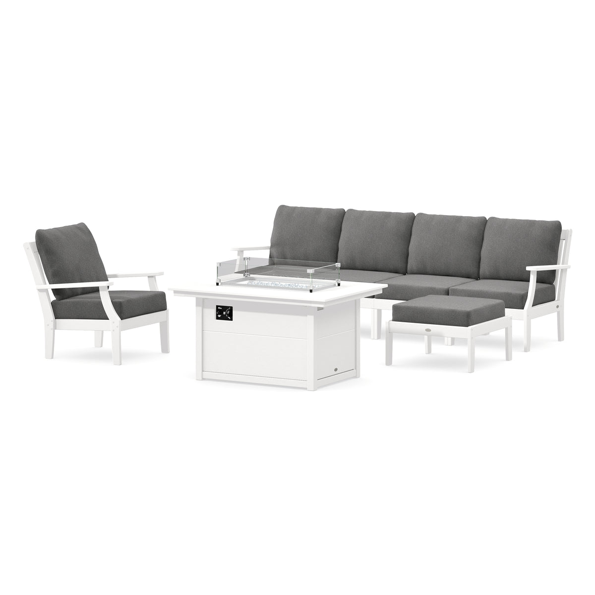 POLYWOOD Braxton Sectional Lounge and Fire Pit Set in White