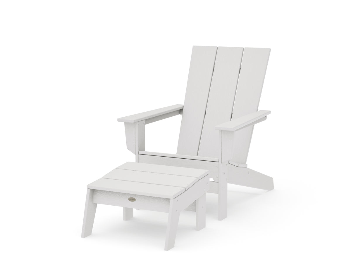 POLYWOOD Modern Studio Adirondack Chair with Ottoman in Vintage White