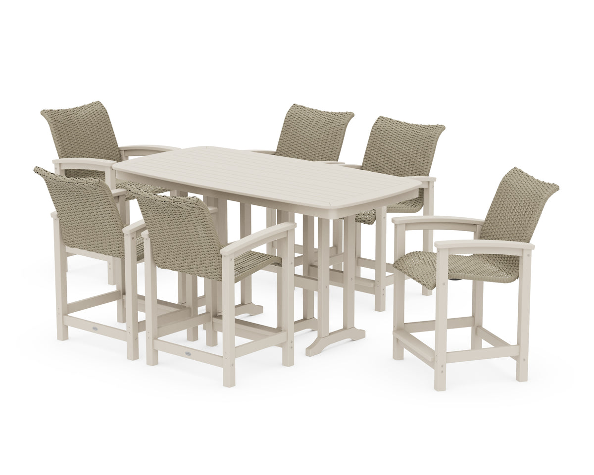POLYWOOD Coastal Woven Arm Chair 7-Piece Counter Set in Sand / Dune Grass