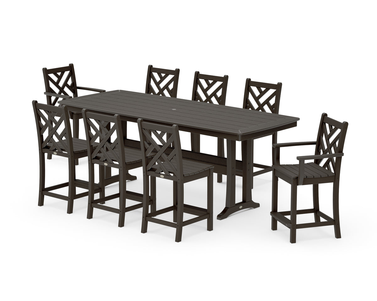 POLYWOOD Chippendale 9-Piece Counter Set with Trestle Legs in Vintage Coffee