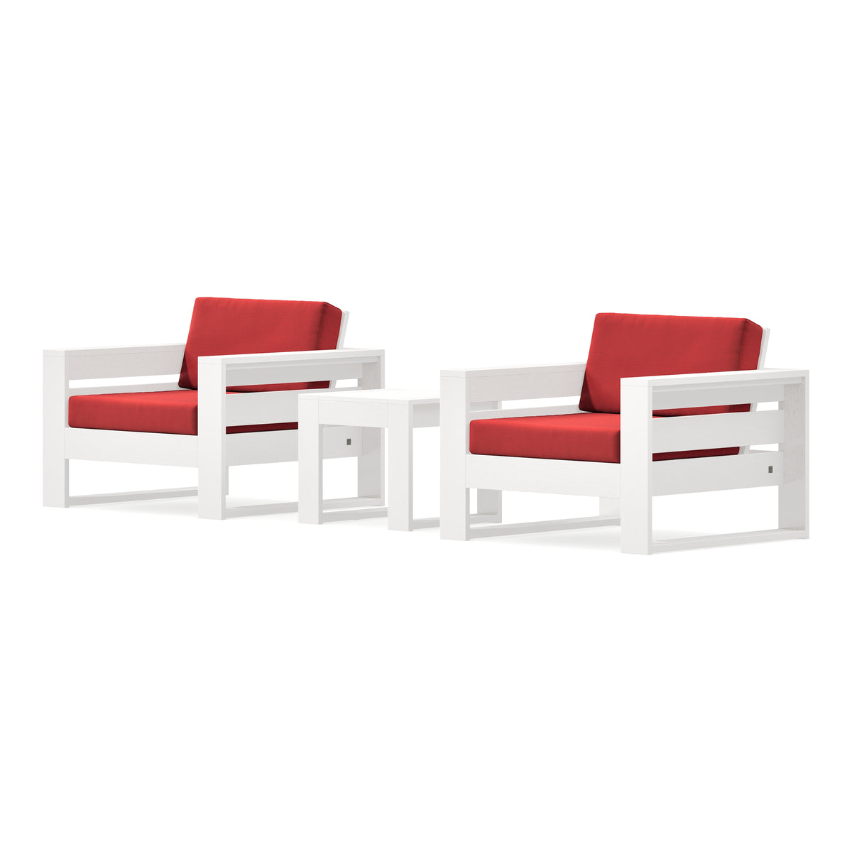 POLYWOOD PW Designer Series Latitude 3-Piece Lounge Chair Set in Vintage White / Crimson Linen