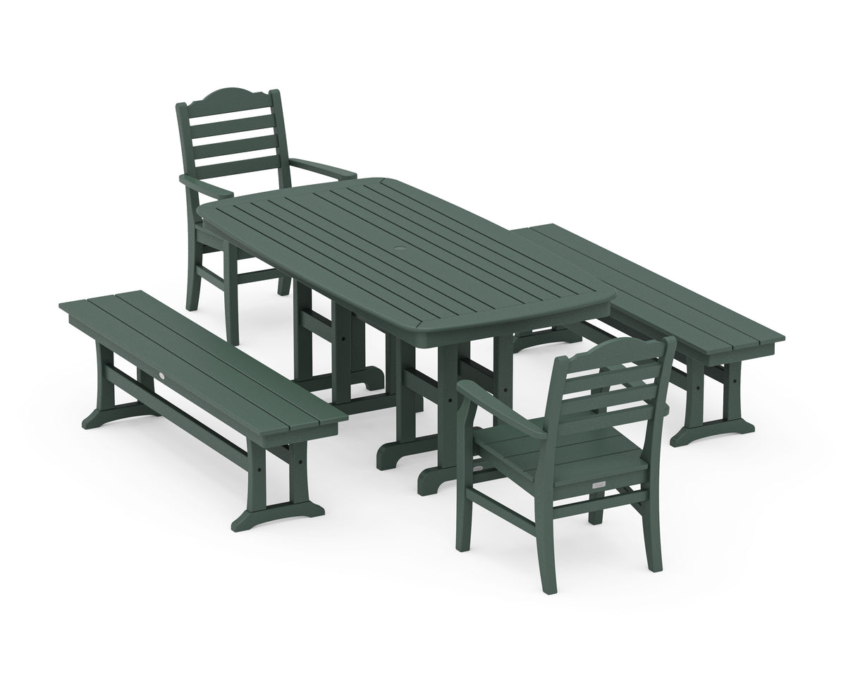 POLYWOOD Savannah 5-Piece Dining Set with Benches in Green