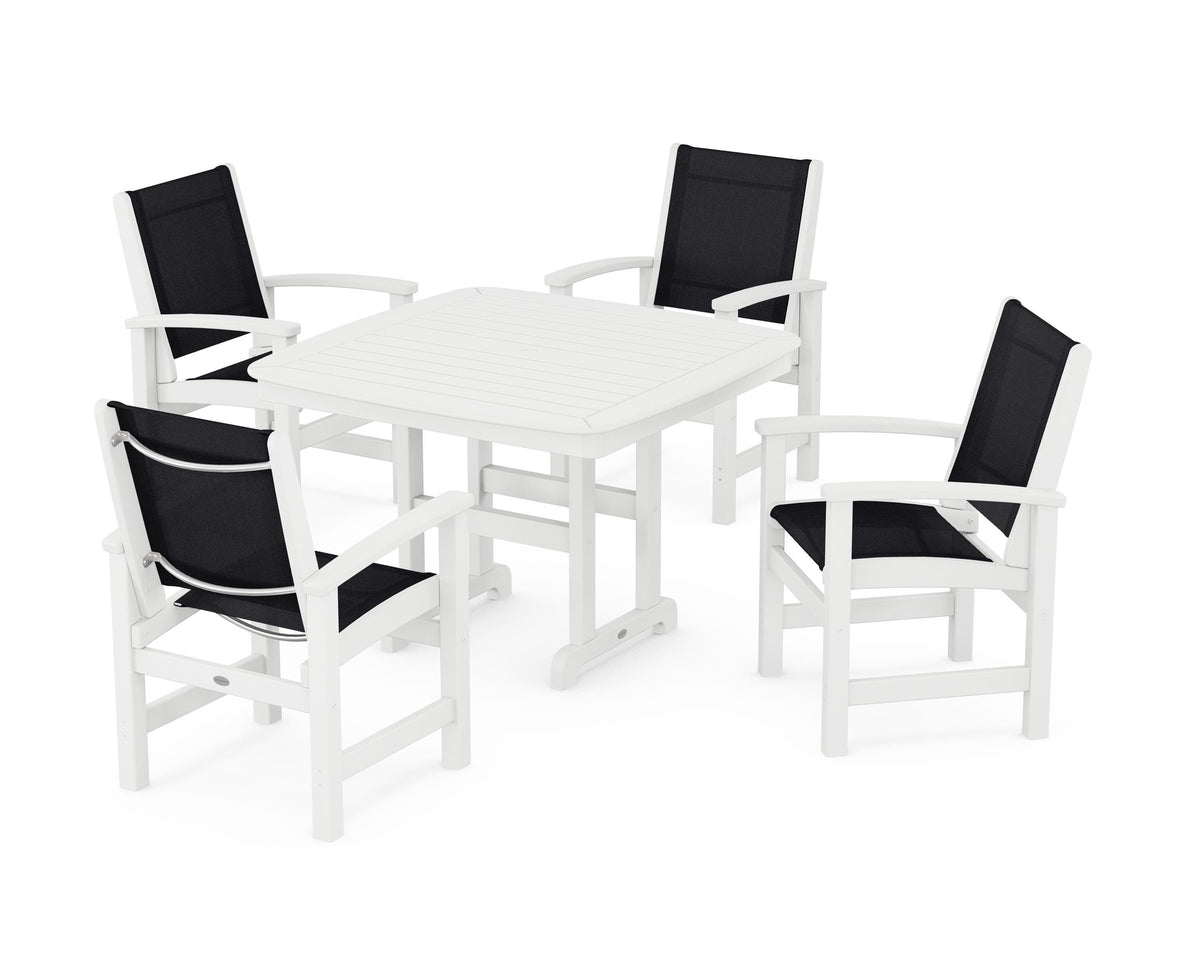 POLYWOOD Coastal 5-Piece Dining Set with Nautical 44" Dining Table in White / Black