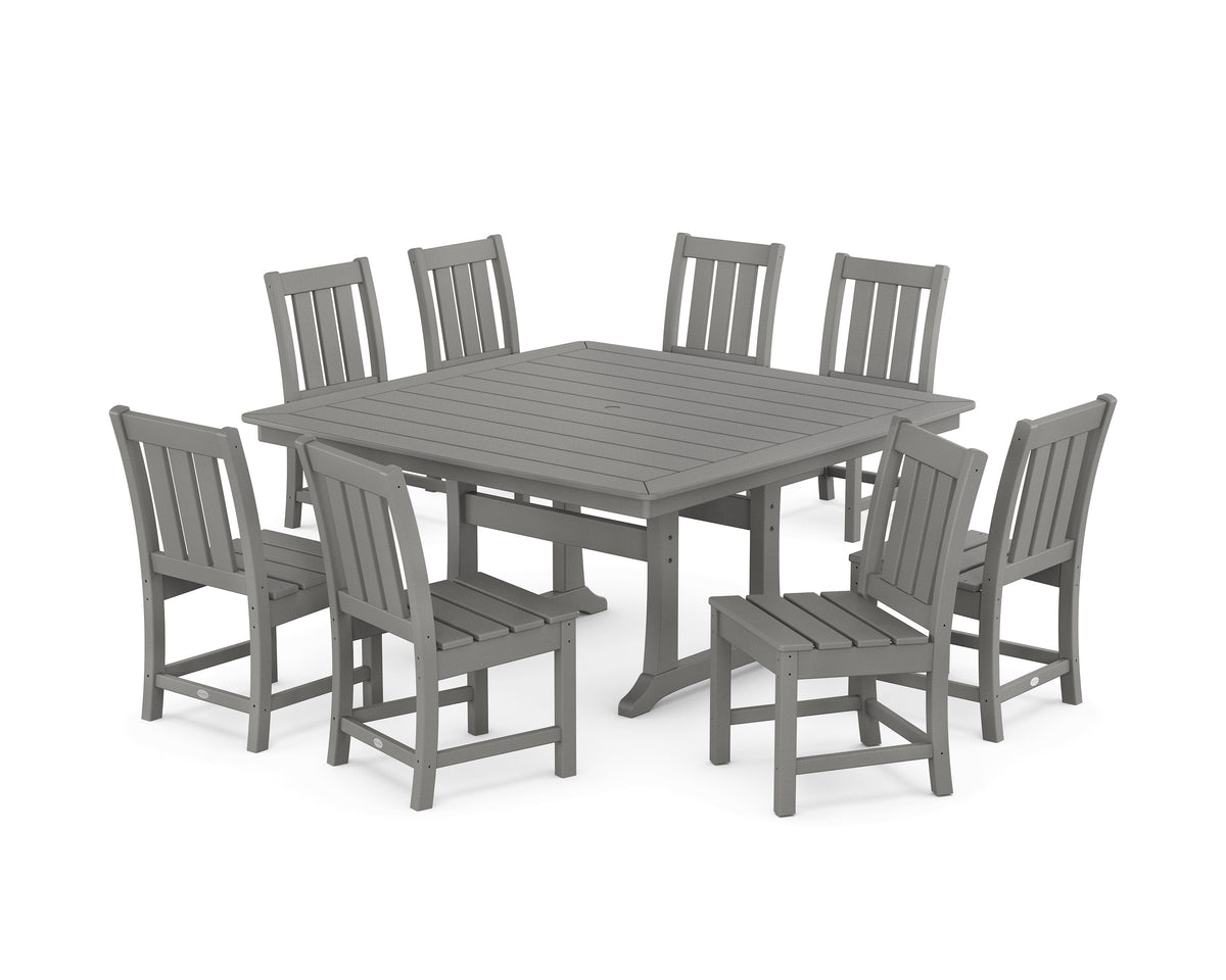 POLYWOOD Oxford Side Chair 9-Piece Square Dining Set with Trestle Legs in Slate Grey