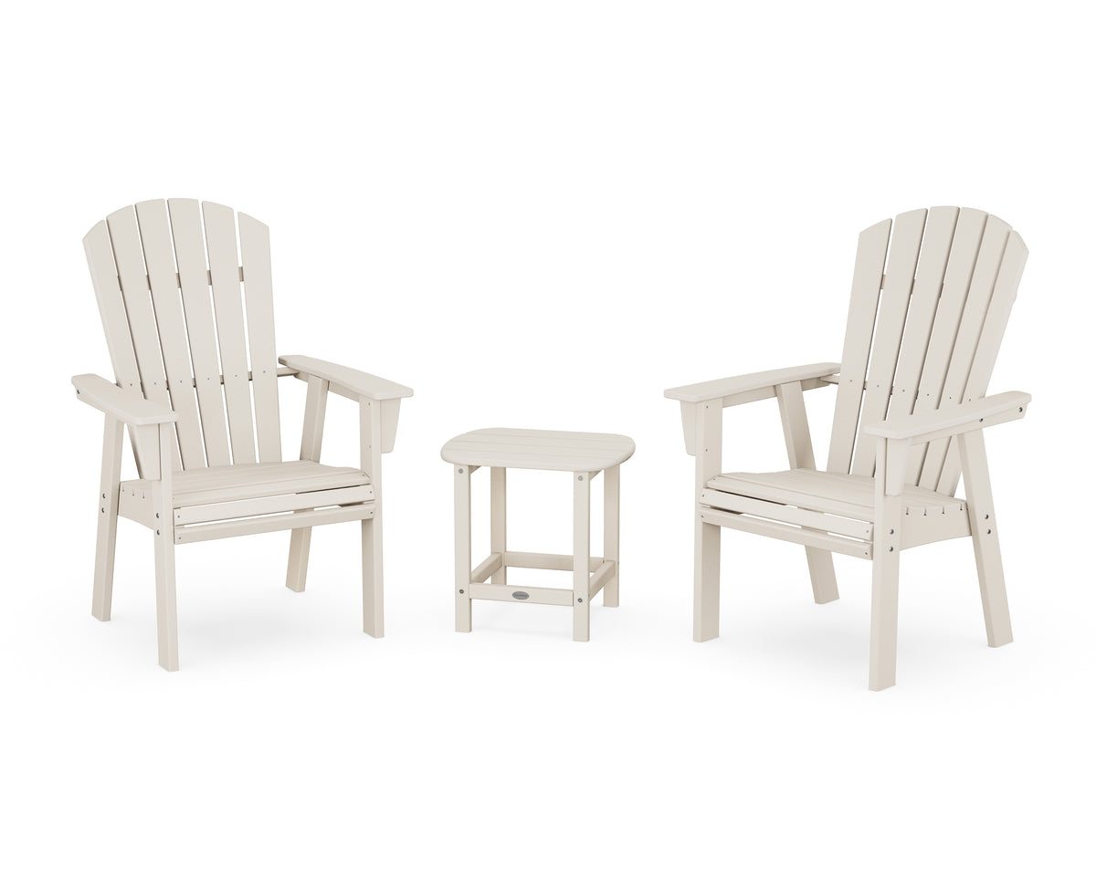 POLYWOOD Nautical 3-Piece Curveback Upright Adirondack Chair Set in Sand