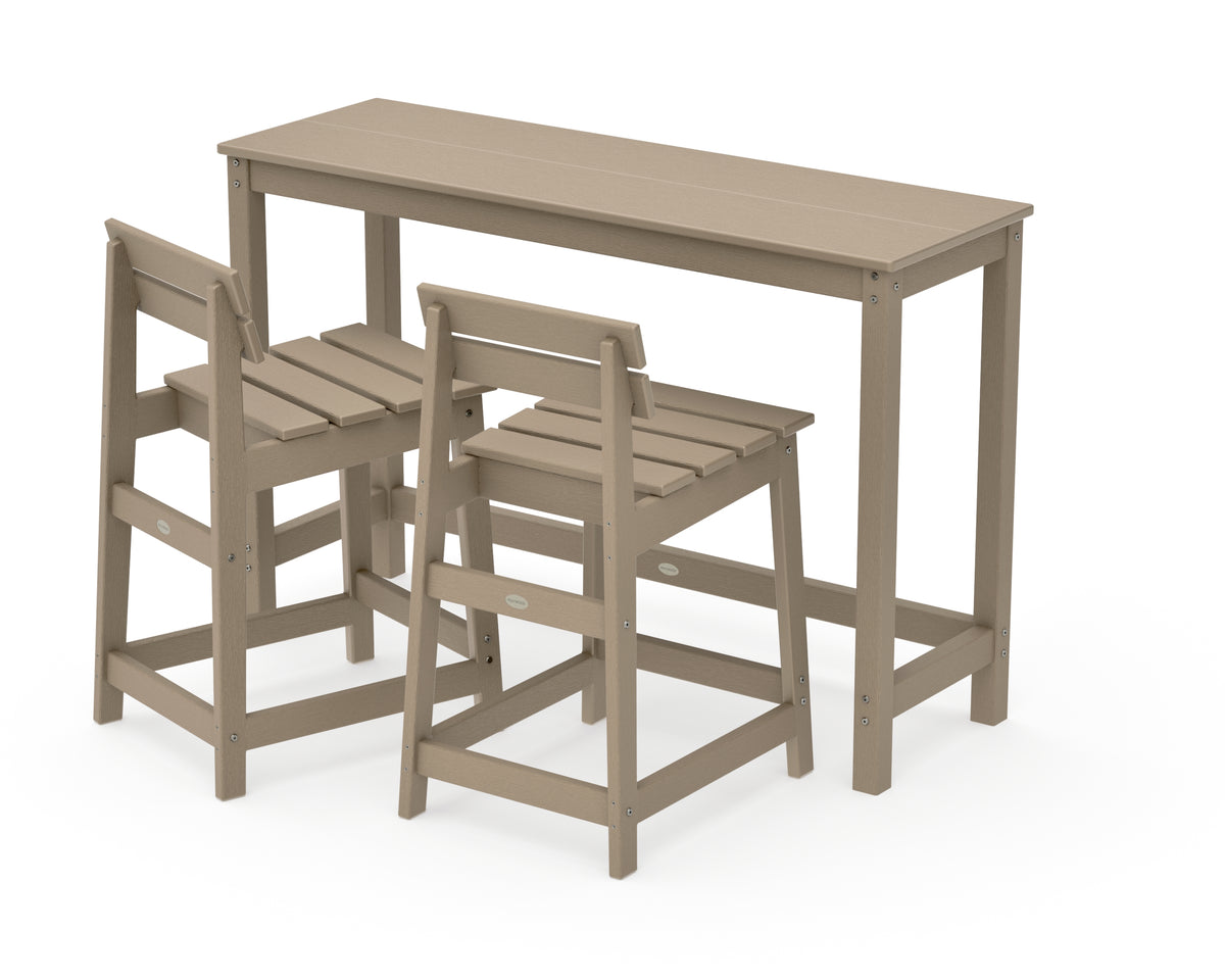 POLYWOOD Modern Studio Plaza Lowback Counter Chair 3-Piece Balcony Set in Vintage Sahara