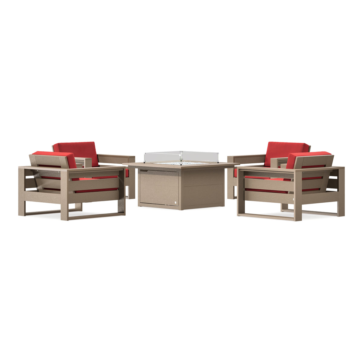 POLYWOOD PW Designer Series Latitude 5-Piece Lounge Fire Table Set in Vintage Sahara / Crimson Linen