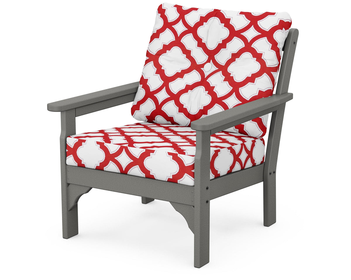 POLYWOOD Vineyard Deep Seating Chair in Slate Grey / Trellis Crimson