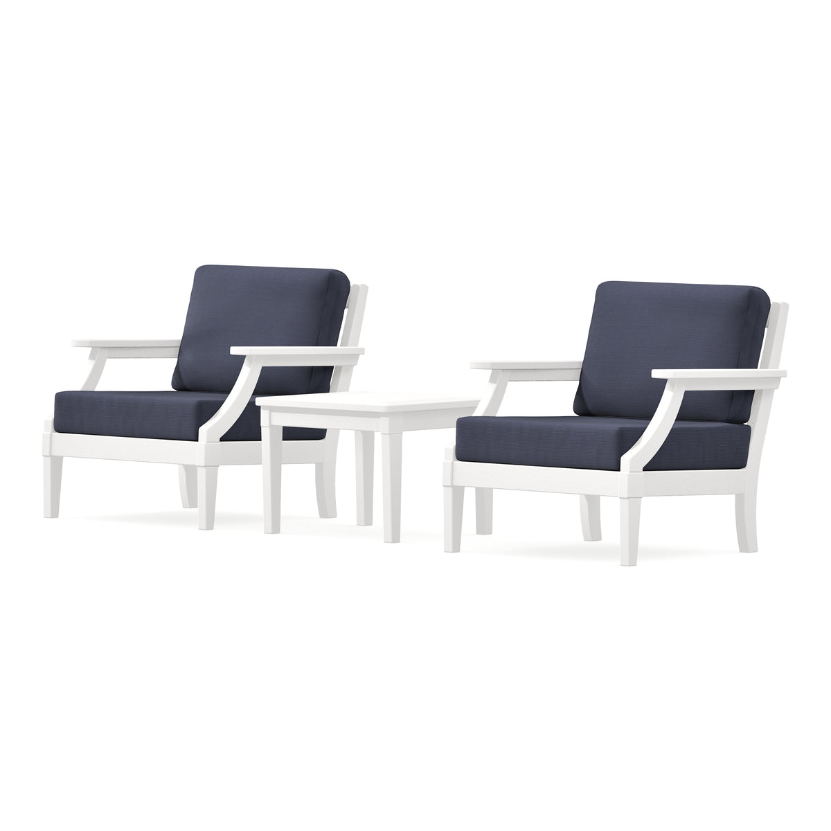 POLYWOOD PW Designer Series Estate 3-Piece Lounge Chair Set in Vintage White / Navy Linen