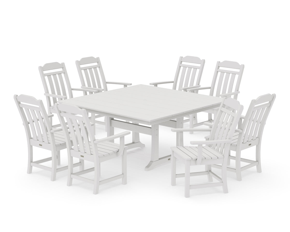 POLYWOOD Cottage 9-Piece Square Farmhouse Dining Set with Trestle Legs in Vintage White