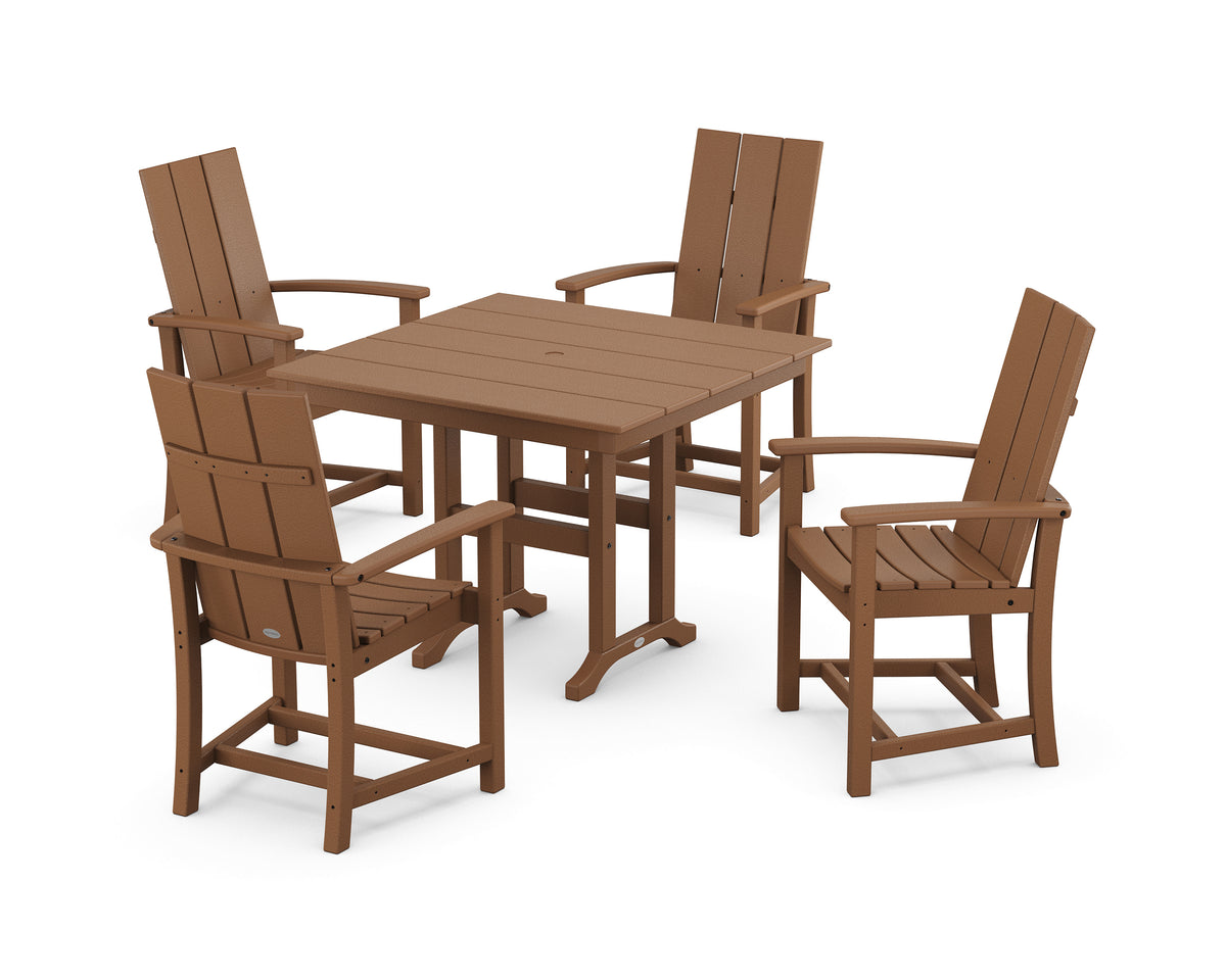 POLYWOOD Modern Adirondack 5-Piece Farmhouse Dining Set - 37" Table in Teak