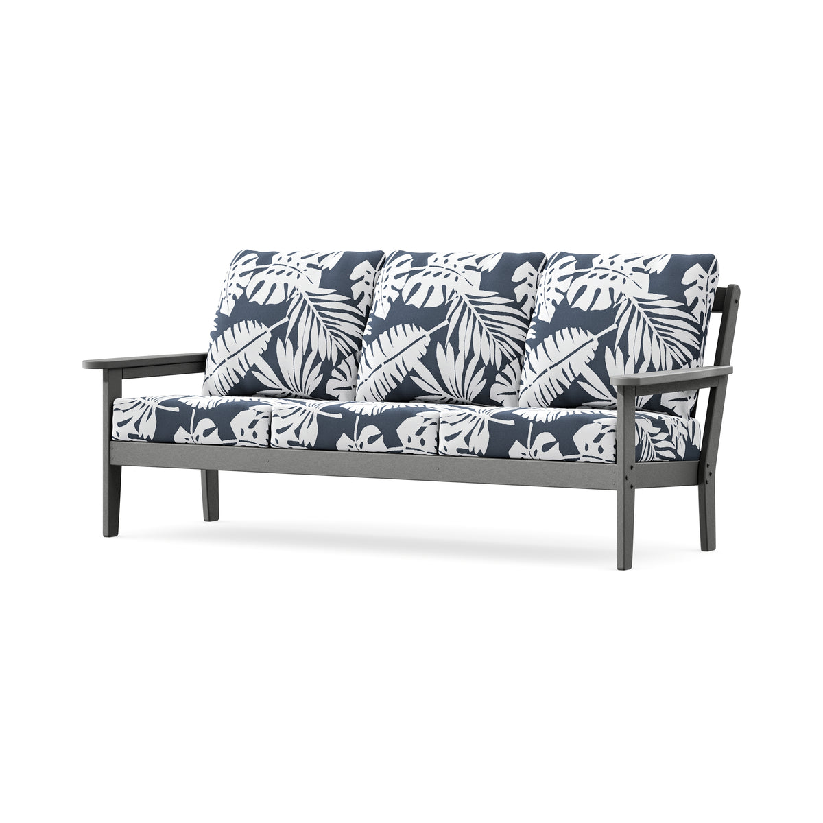 POLYWOOD Cottage Deep Seating Sofa in Slate Grey / Leaf Marine Indigo