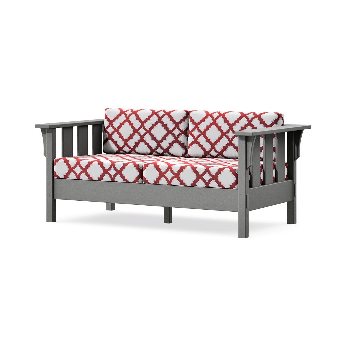 POLYWOOD Acadia Deep Seating Loveseat in Slate Grey / Trellis Crimson