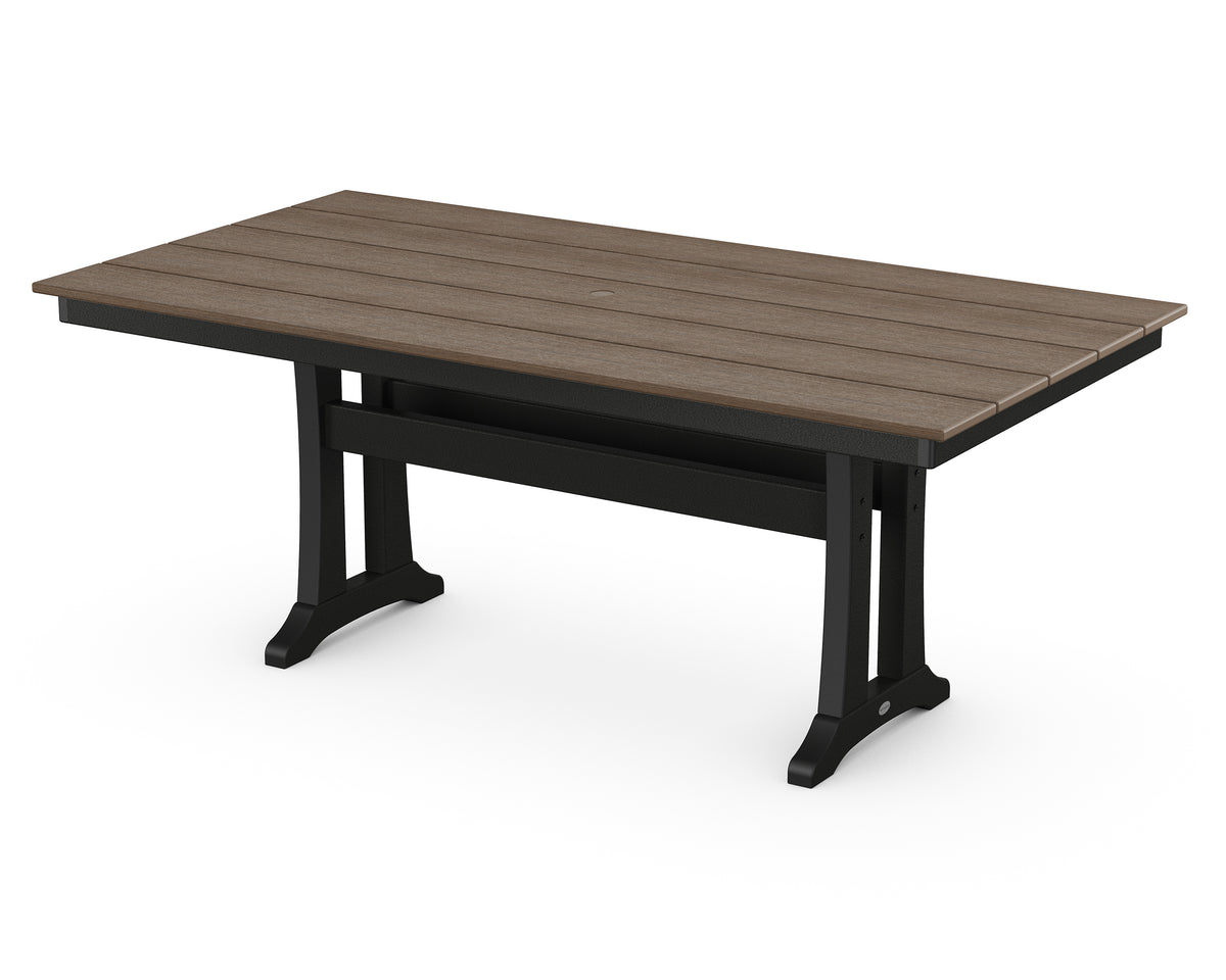 POLYWOOD Farmhouse Trestle 37" x 72" Dining Table in Black / Kona
