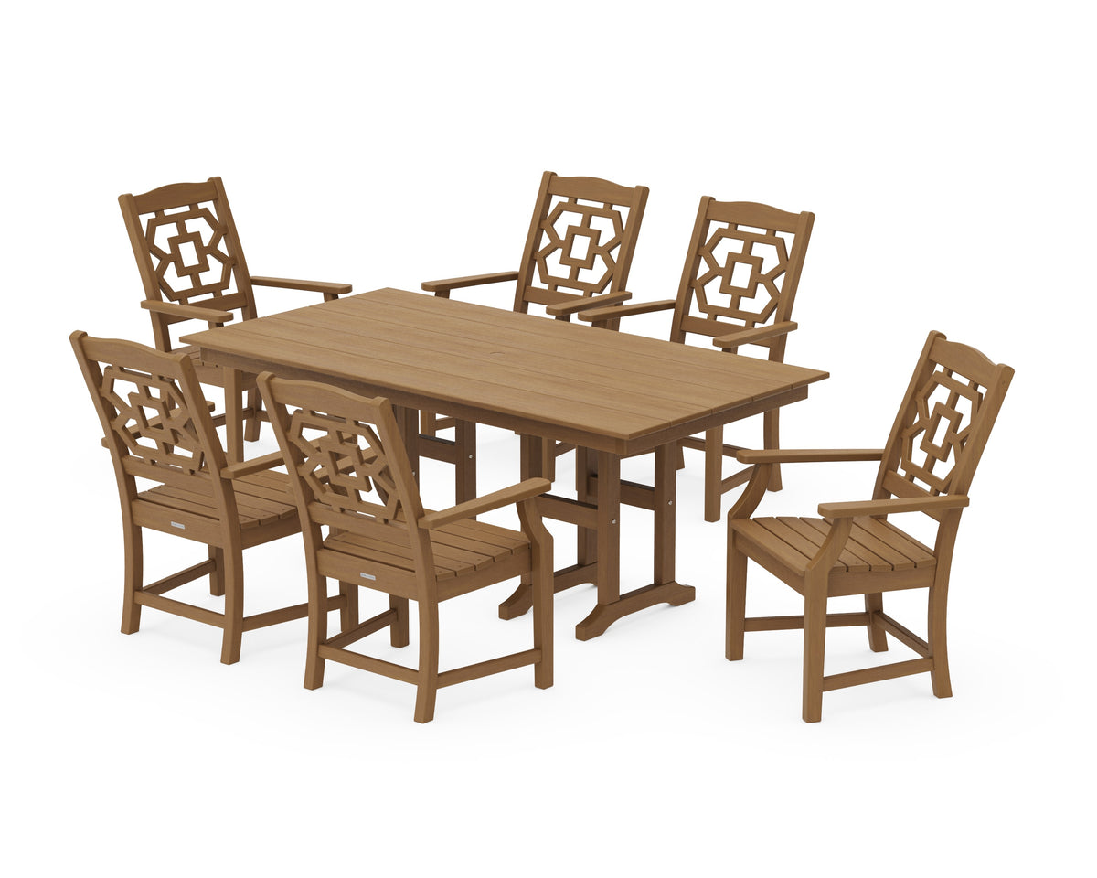 POLYWOOD Chinoiserie Arm Chair 7-Piece Farmhouse Dining Set in Natural