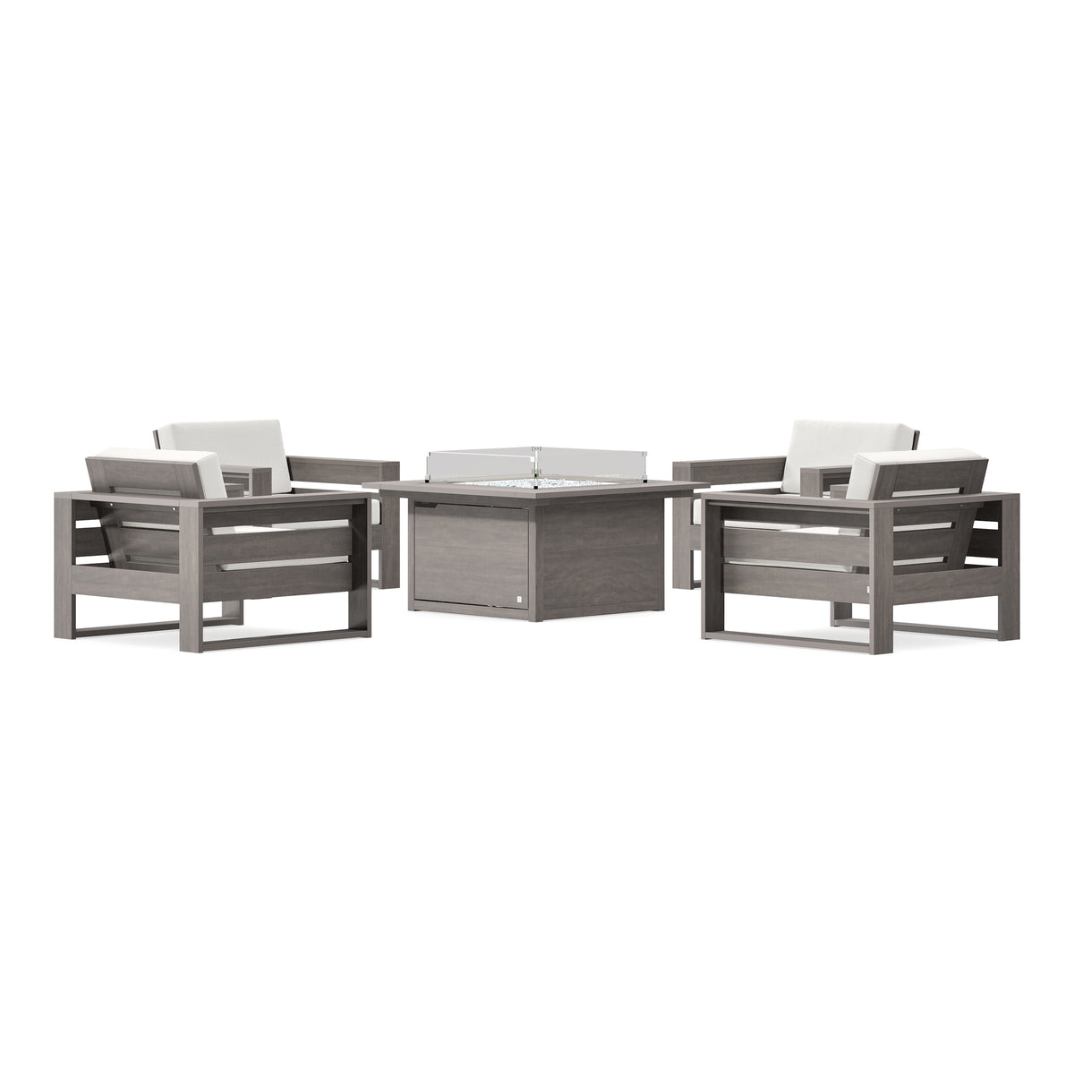 POLYWOOD PW Designer Series Latitude 5-Piece Lounge Fire Table Set in Driftwood / Natural Linen