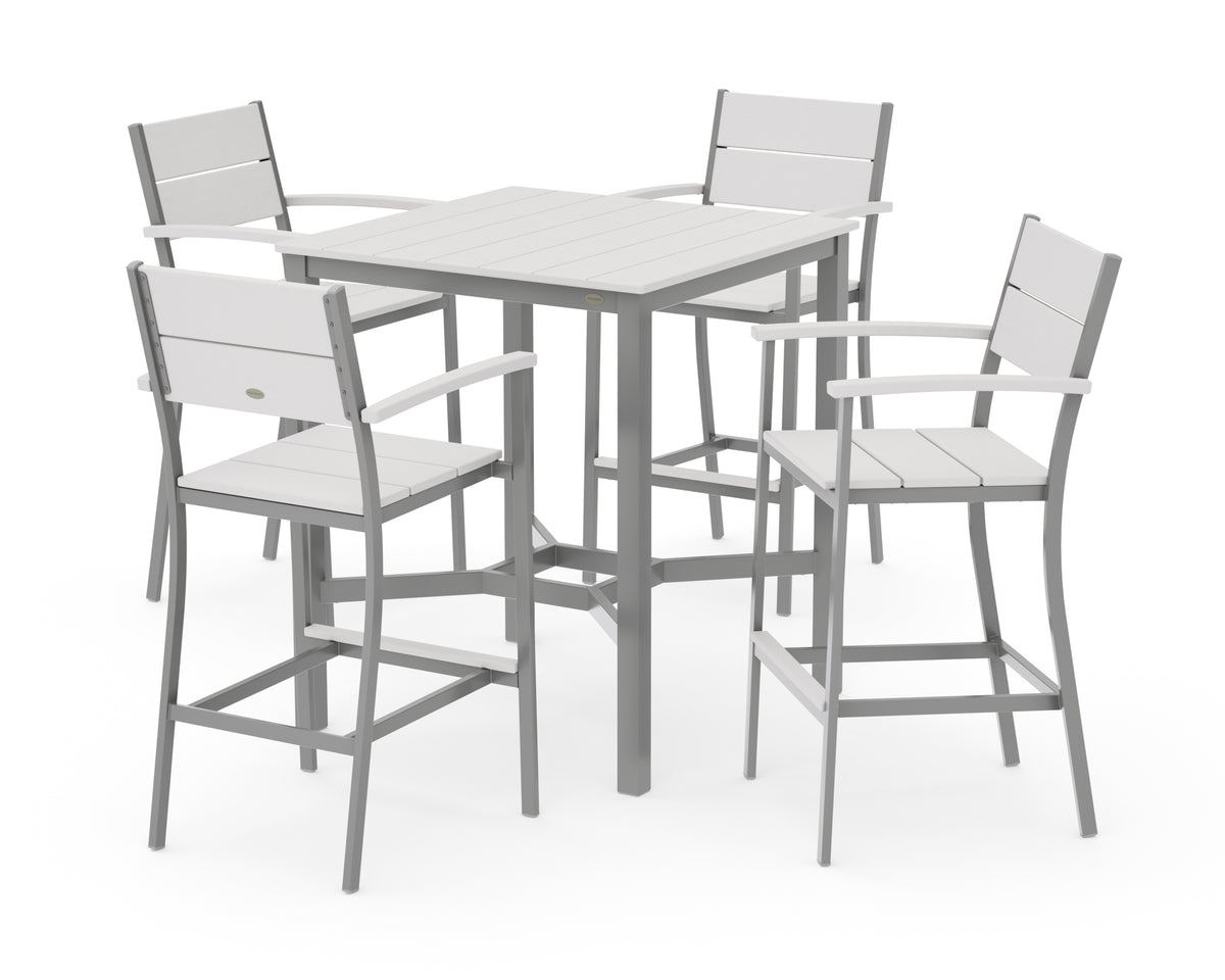 POLYWOOD Main Street 5-Piece Bar Set in Silver / Vintage White