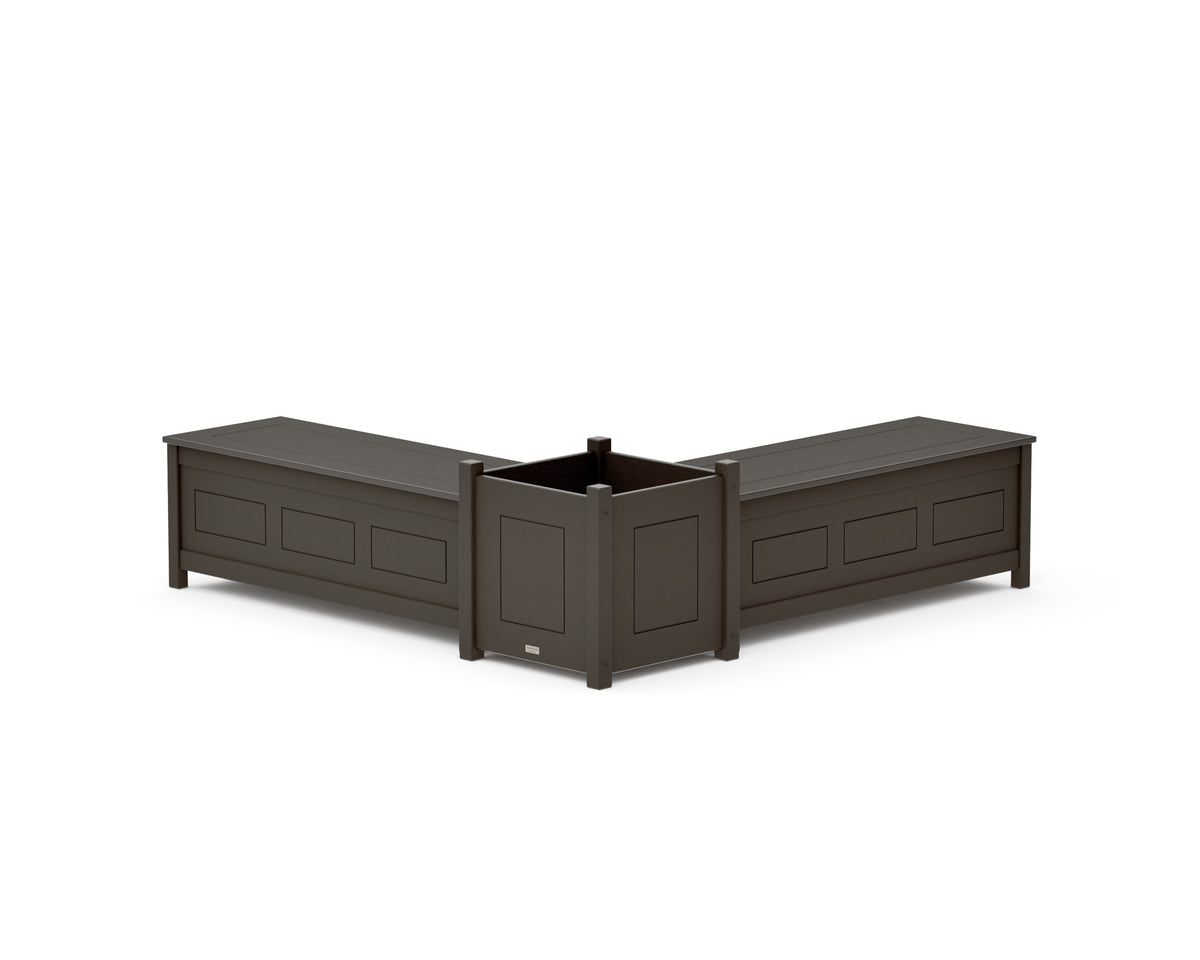 POLYWOOD 48" Country Living L-Shaped Planter Storage Bench Set - Large in Vintage Coffee