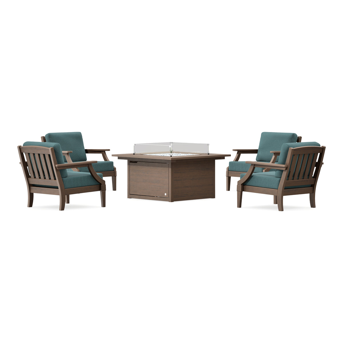 POLYWOOD PW Designer Series Estate 5-Piece Lounge Fire Table Set in Kona / Ocean Teal