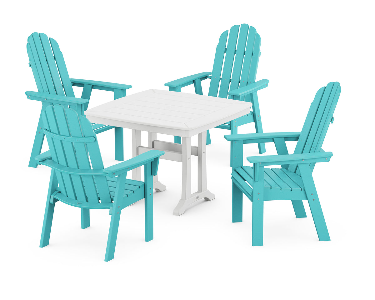 POLYWOOD Vineyard Adirondack 5-Piece Dining Set with Trestle Legs - 37" Table in Aruba / White