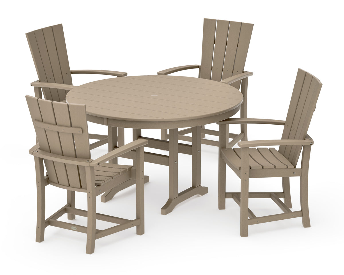 POLYWOOD Quattro 5-Piece Round Farmhouse Dining Set in Vintage Sahara