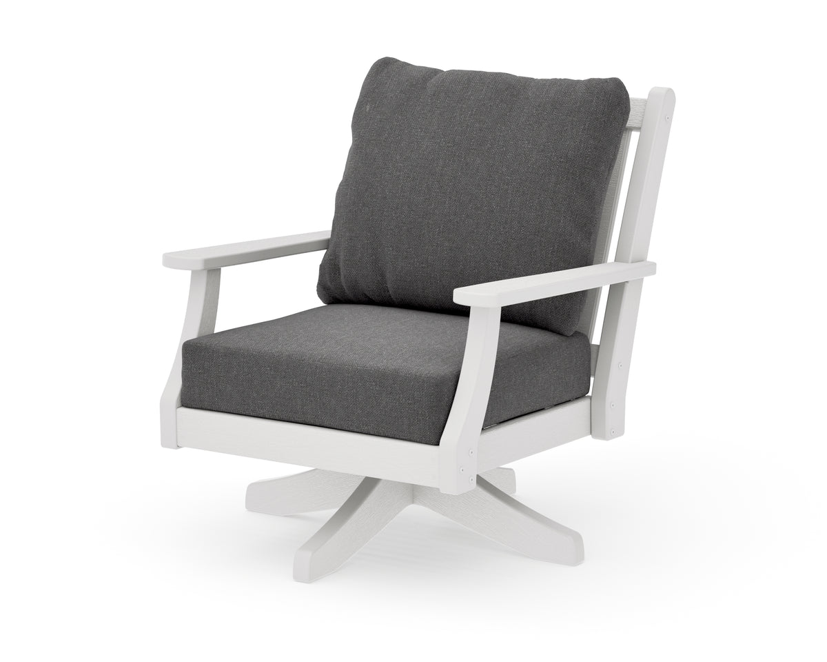 POLYWOOD Wovendale Deep Seating Swivel Chair in Vintage White / Ash Charcoal