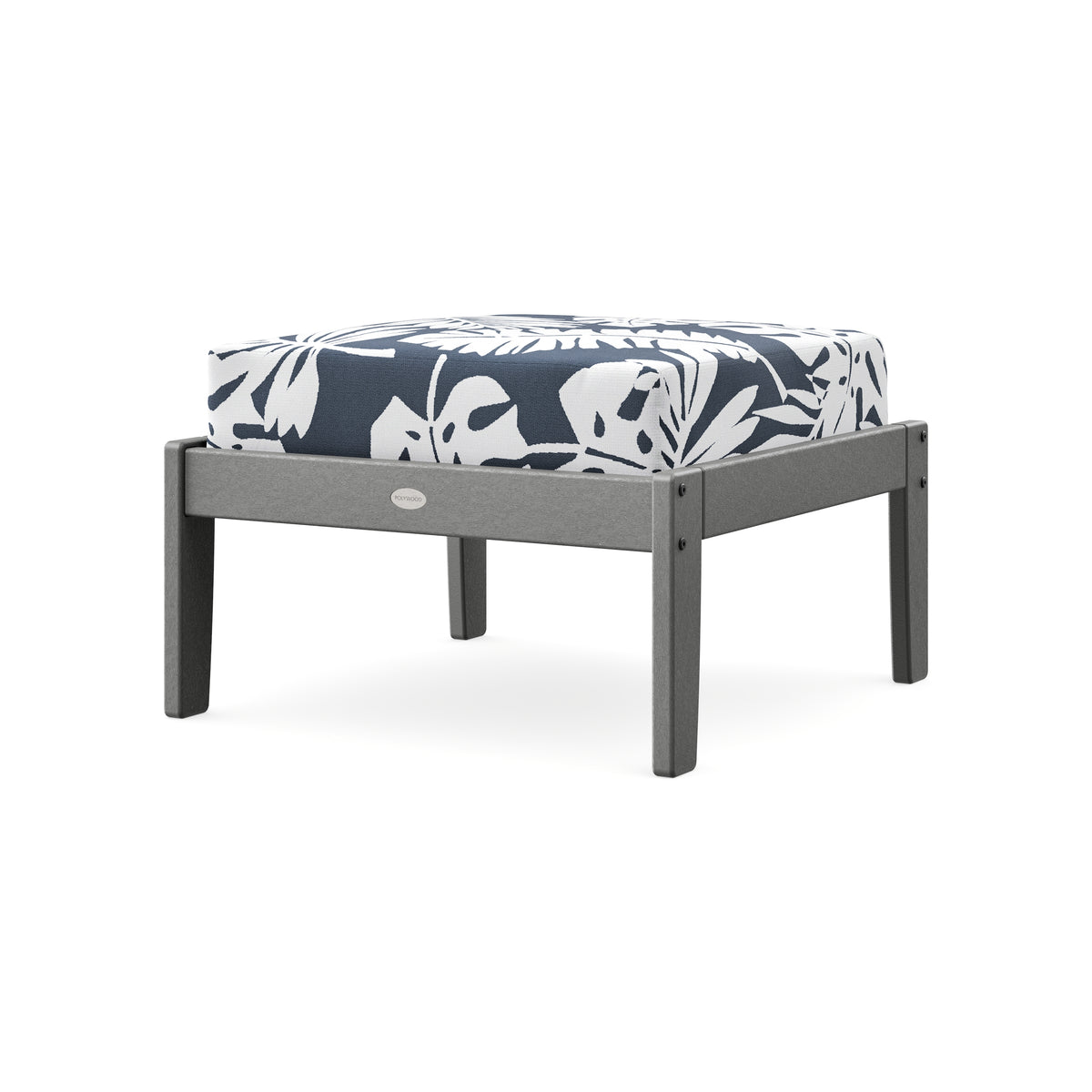 POLYWOOD Braxton Deep Seating Ottoman in Slate Grey / Leaf Marine Indigo