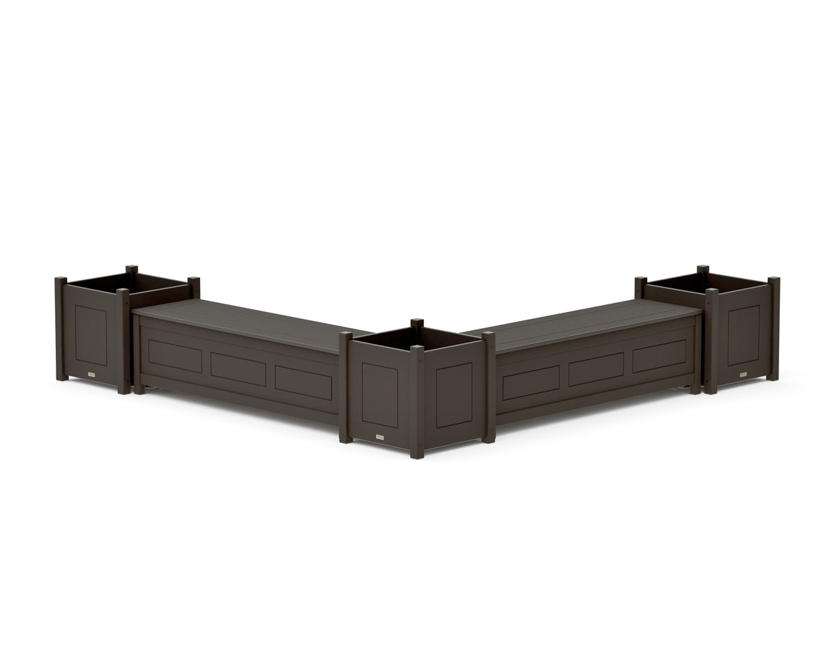 POLYWOOD 60" Country Living L-Shaped Planter Storage Bench Corner Set - Large in Vintage Coffee