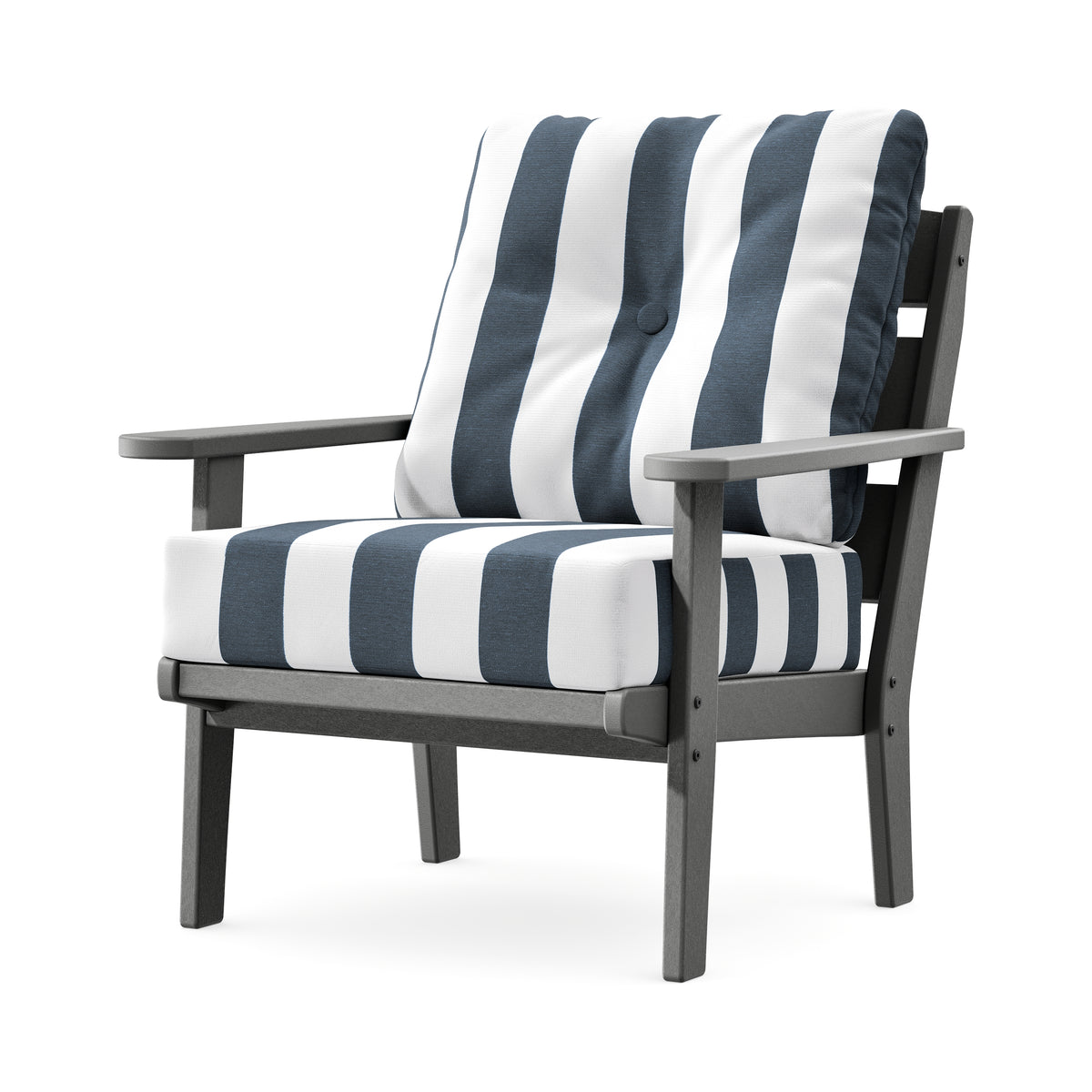 POLYWOOD Lakeside Deep Seating Chair in Slate Grey / Cabana Stripe Marine Indigo