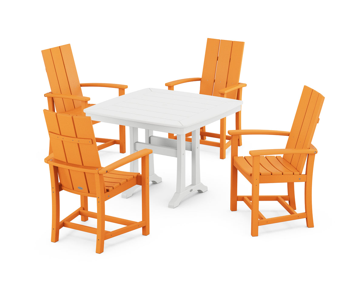 POLYWOOD Modern Adirondack 5-Piece Dining Set with Trestle Legs with Modern Adirondack Dining Chair in Tangerine / White