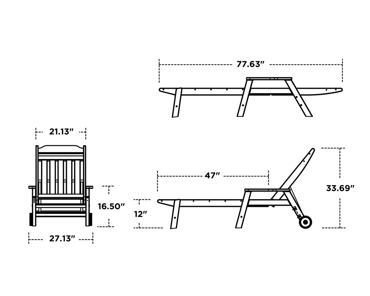 POLYWOOD Cottage Chaise with Arms and Wheels dimensions
