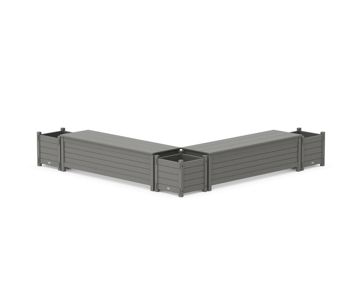 POLYWOOD 60" Nautical L-Shaped Planter Storage Bench Corner Set in Slate Grey